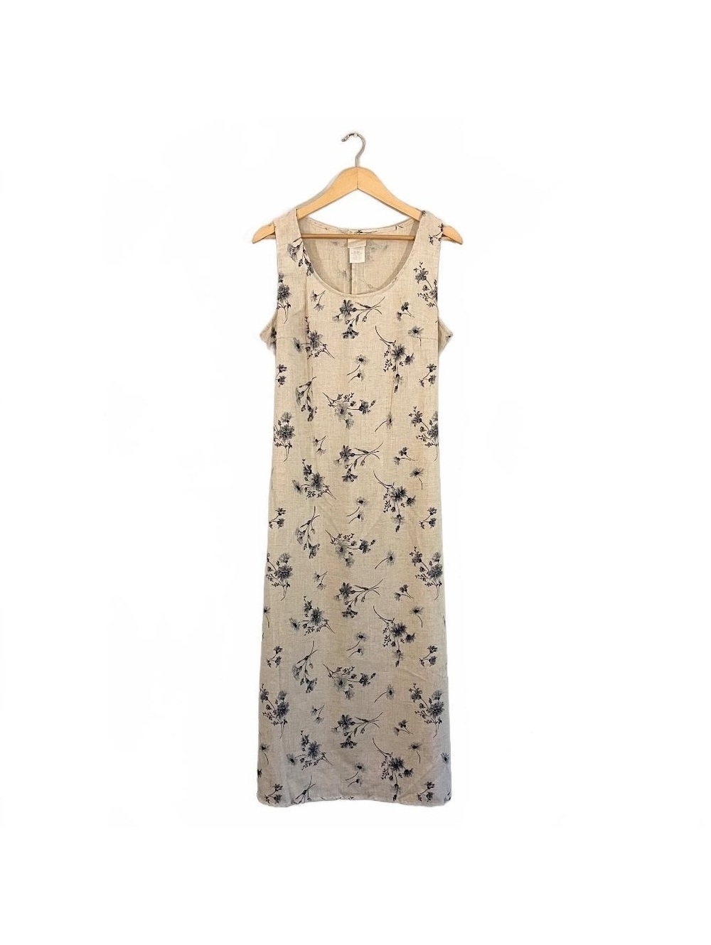 Vintage 90’s Beige Flax Floral Pattern Tie Back Maxi Dress English Cottage